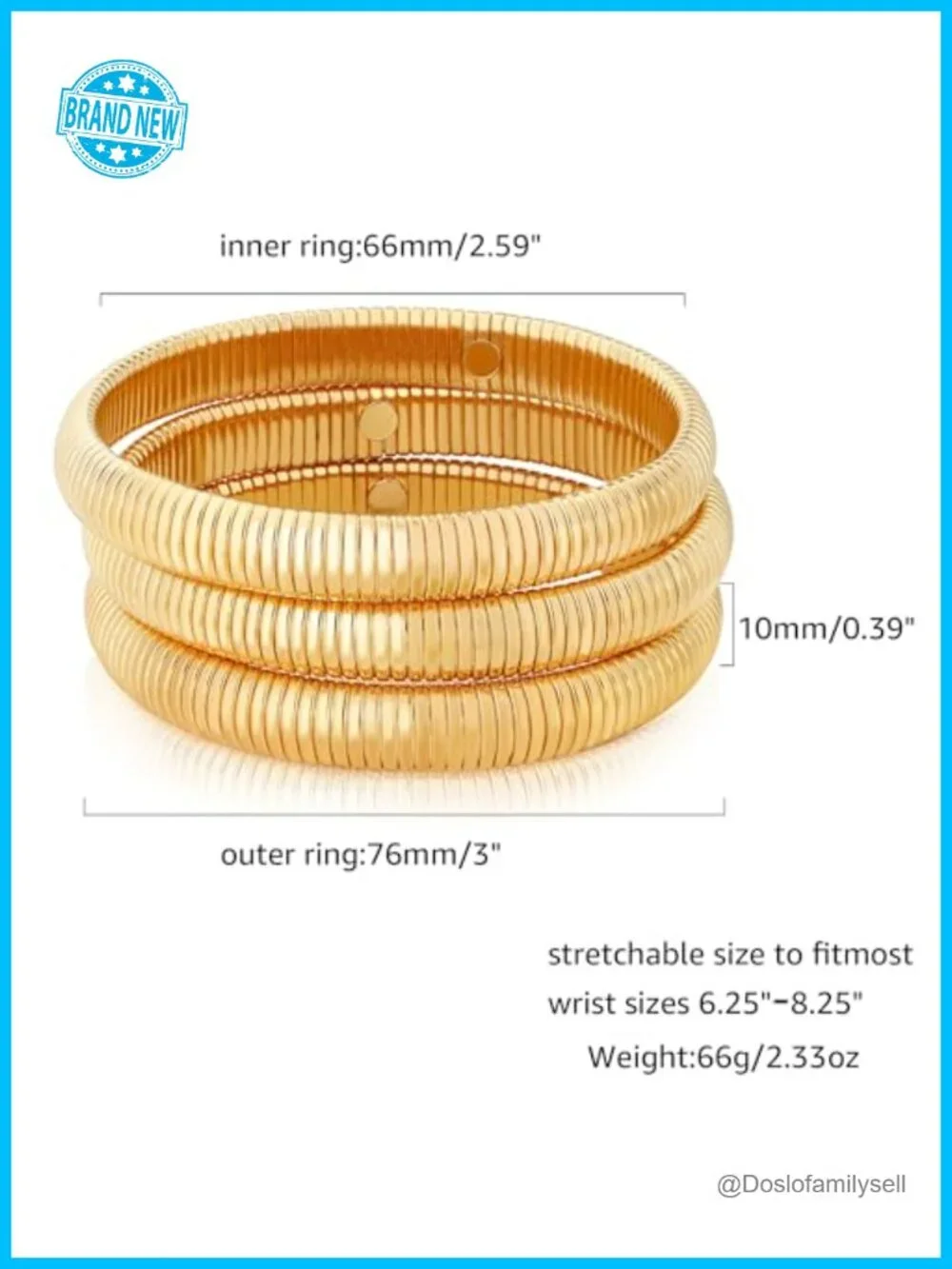 3pc Stretchy Snake Chain Bangle Bracelet Set Gold Filled Stainless Steel